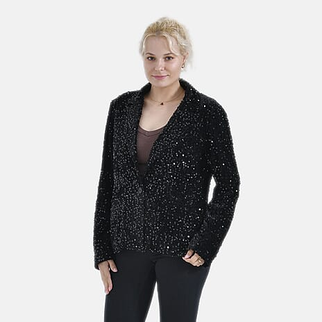 La Marey Festive Sequin Blazer (Size L, 16 to 18) - Black
