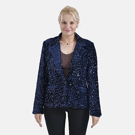 La Marey Festive Sequin Blazer (Size S, 8 to 10) - Navy