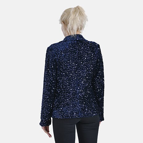 La Marey Festive Sequin Blazer (Size S, 8 to 10) - Navy