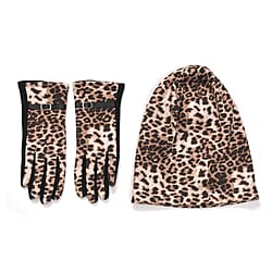 Leopard Print Benie Hat and Gloves Set