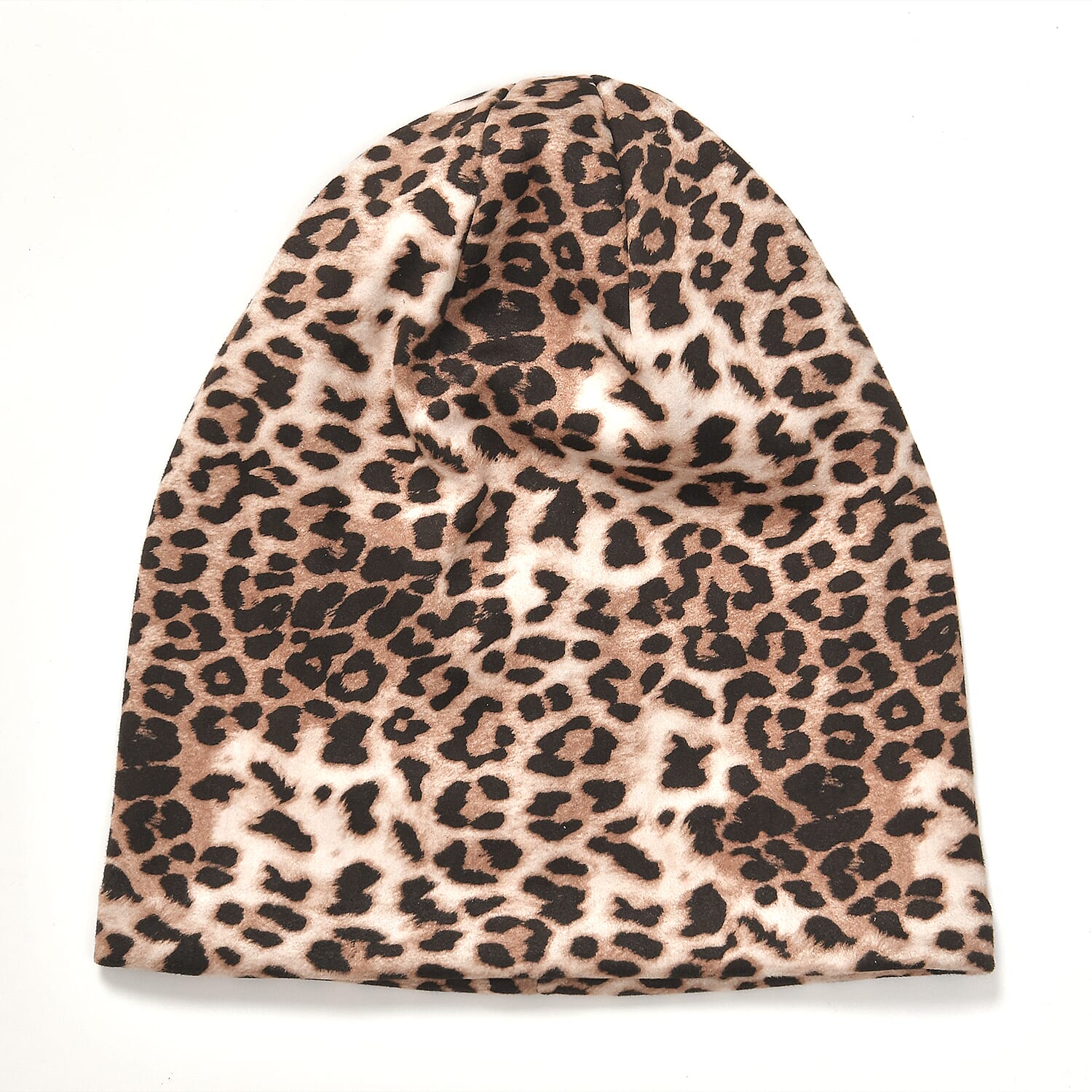 Leopard Print Benie Hat and Gloves Set - Beige