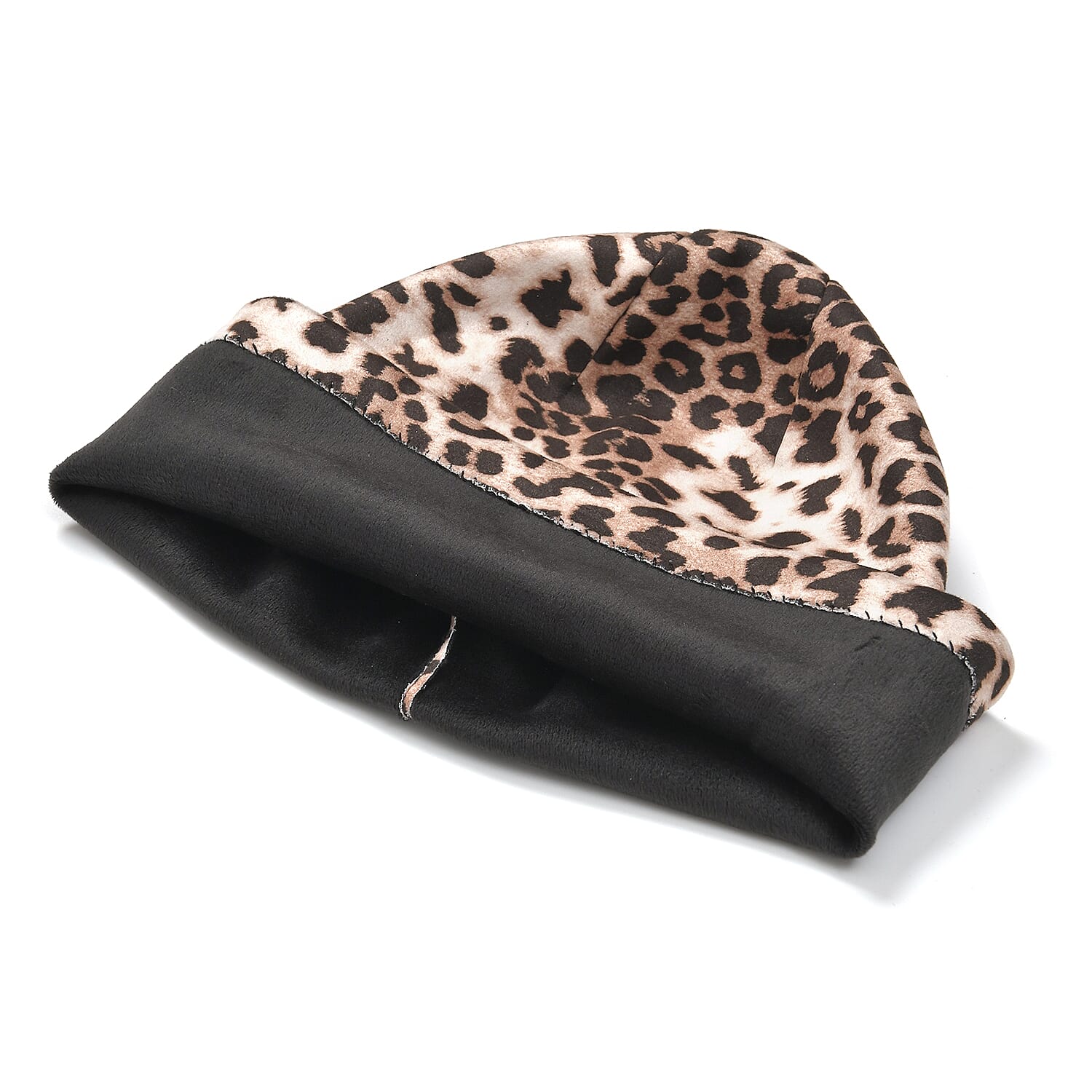 Leopard Print Benie Hat and Gloves Set - Beige