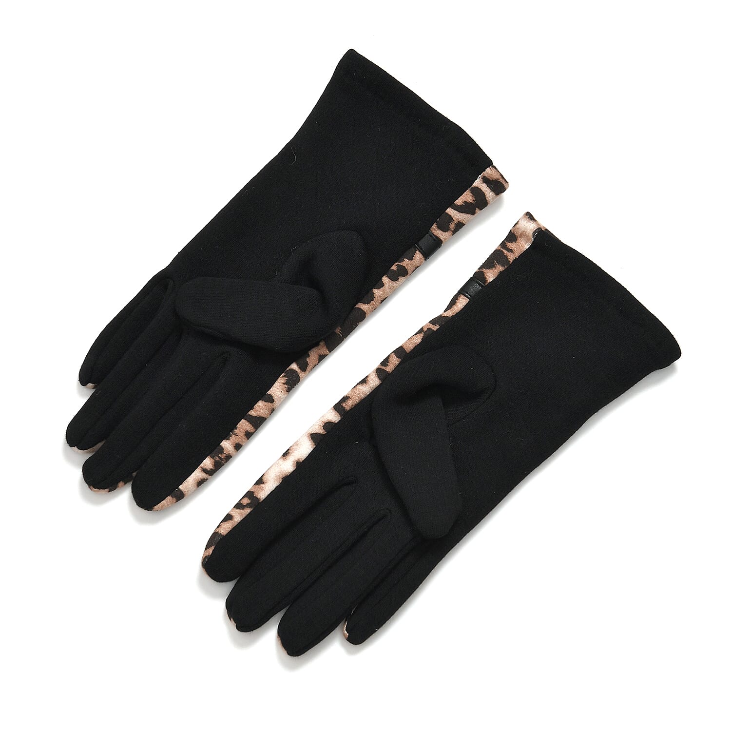 Leopard Print Benie Hat and Gloves Set - Beige