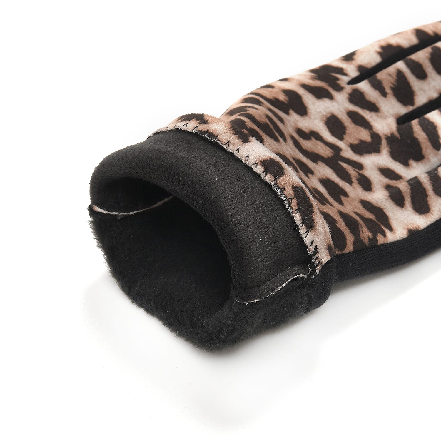 Leopard Print Benie Hat and Gloves Set - Beige