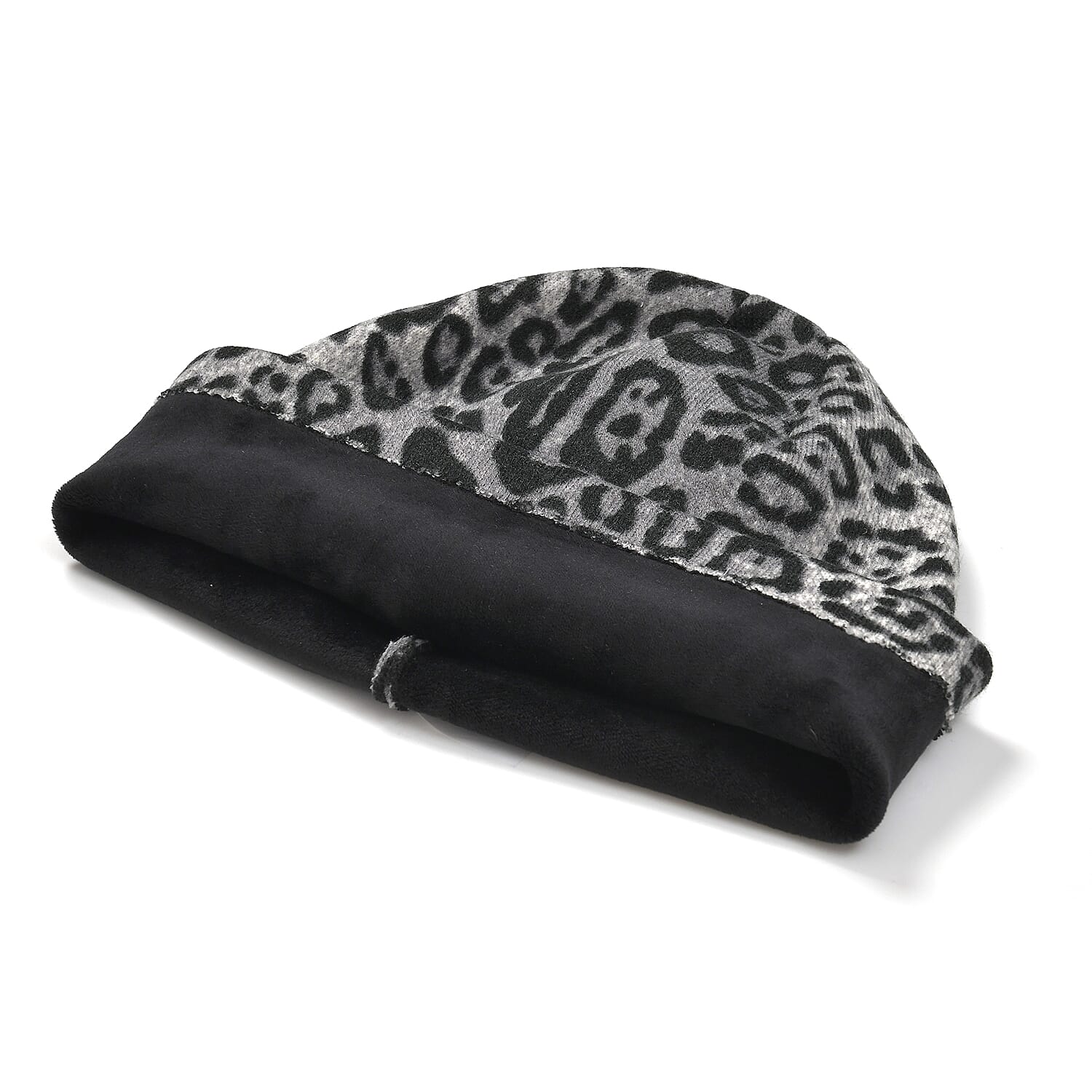 Leopard Print Benie Hat and Gloves Set- Black