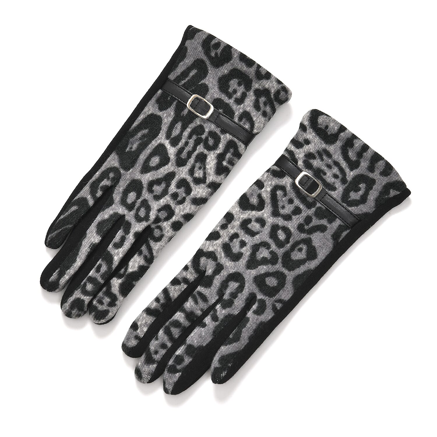 Leopard Print Benie Hat and Gloves Set- Black