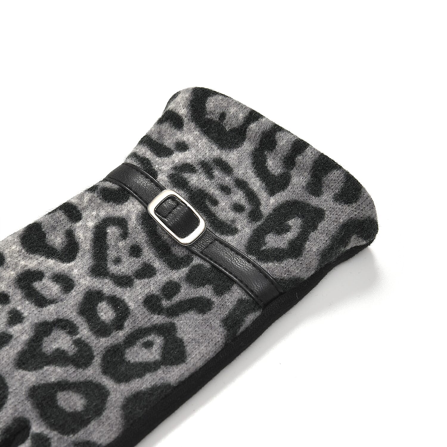 Leopard Print Benie Hat and Gloves Set- Black