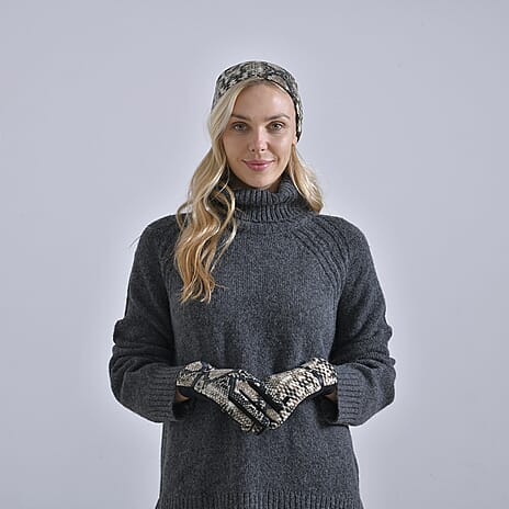 Leopard Print Benie Hat and Gloves Set - Brown