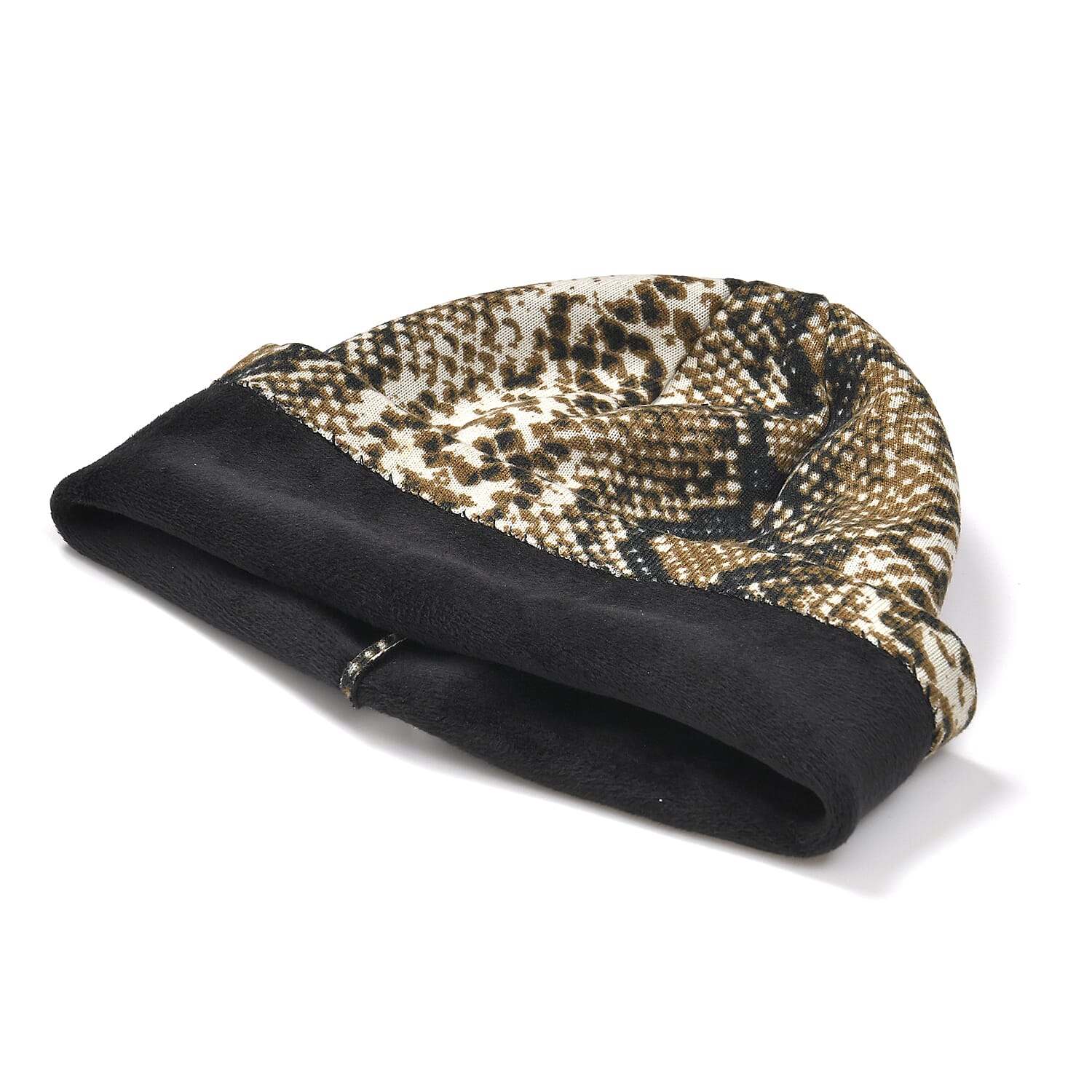 Leopard Print Benie Hat and Gloves Set - Brown
