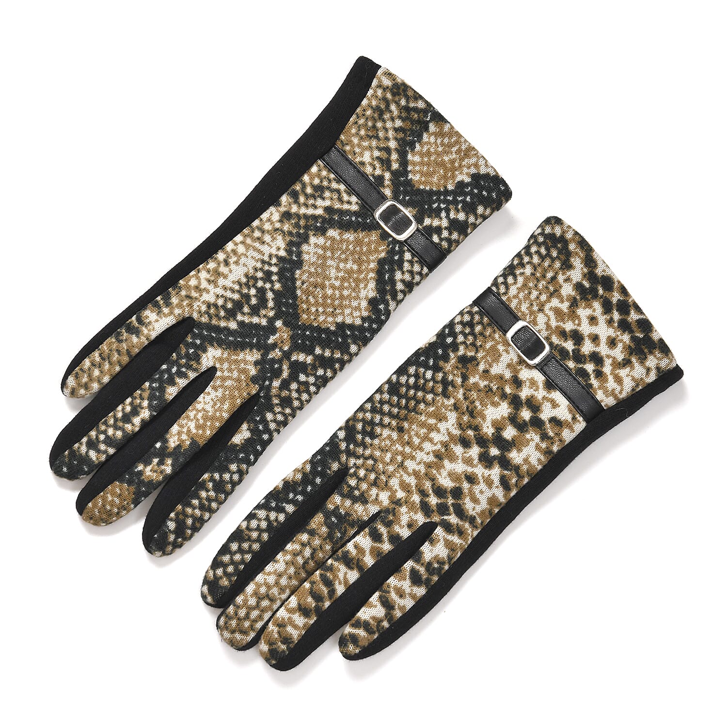 Leopard Print Benie Hat and Gloves Set - Brown