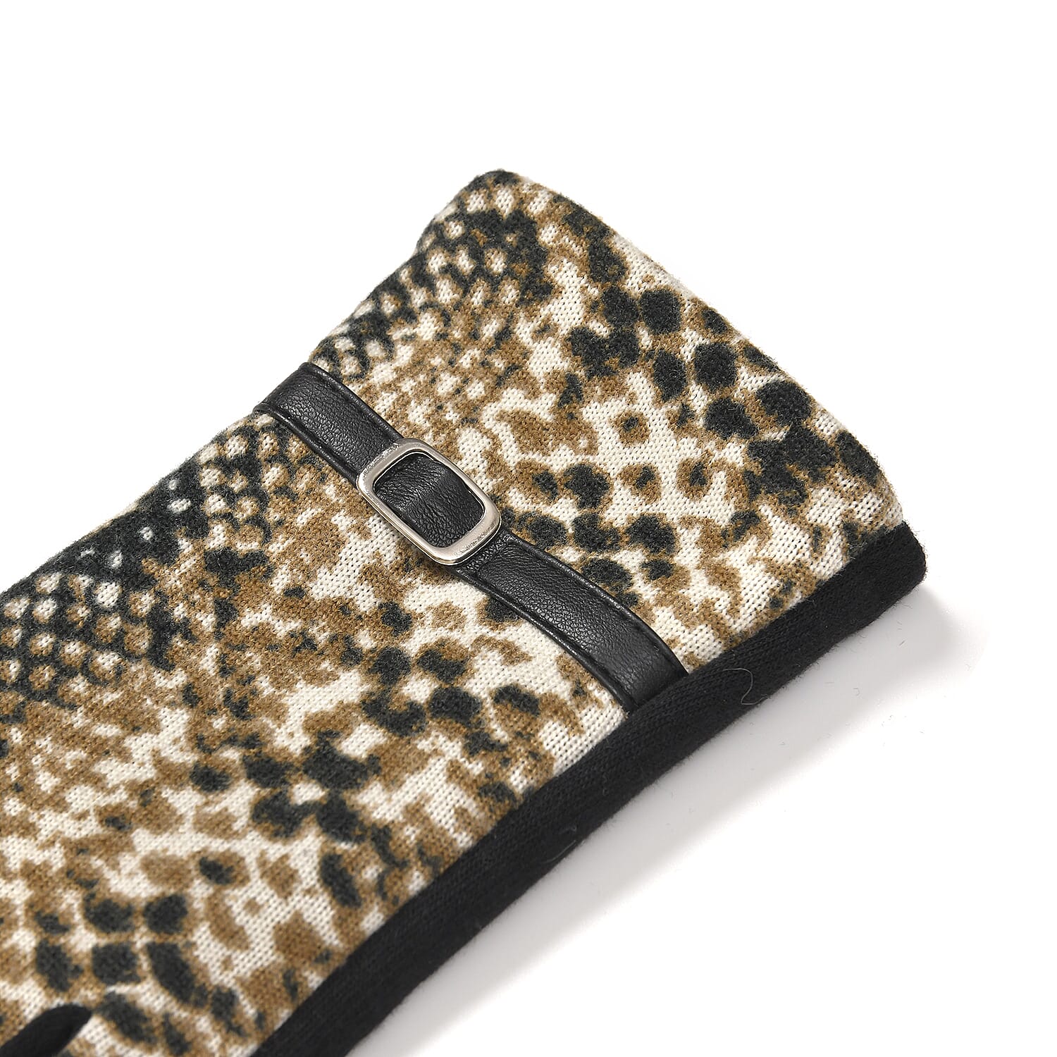 Leopard Print Benie Hat and Gloves Set - Brown