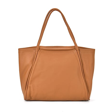 Genuine Leather Patterned Tote Bag (Size 46x30x19 cm) - Tan