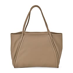 Genuine Leather Tote Bag with Piping Detailing