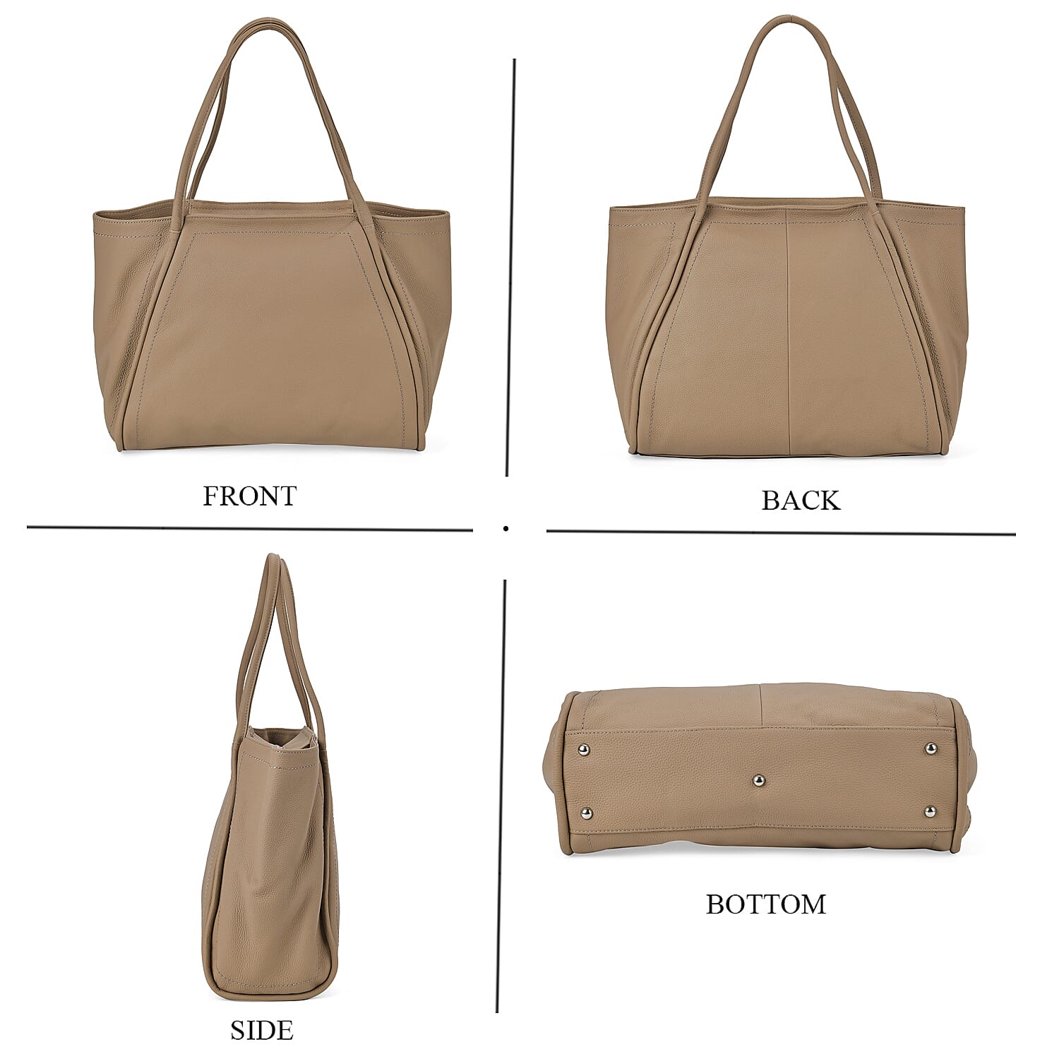 Designer Inspired- 100% Genuine Leather Oversized Tote Bag (Size 46x19x30 cm) - Beige