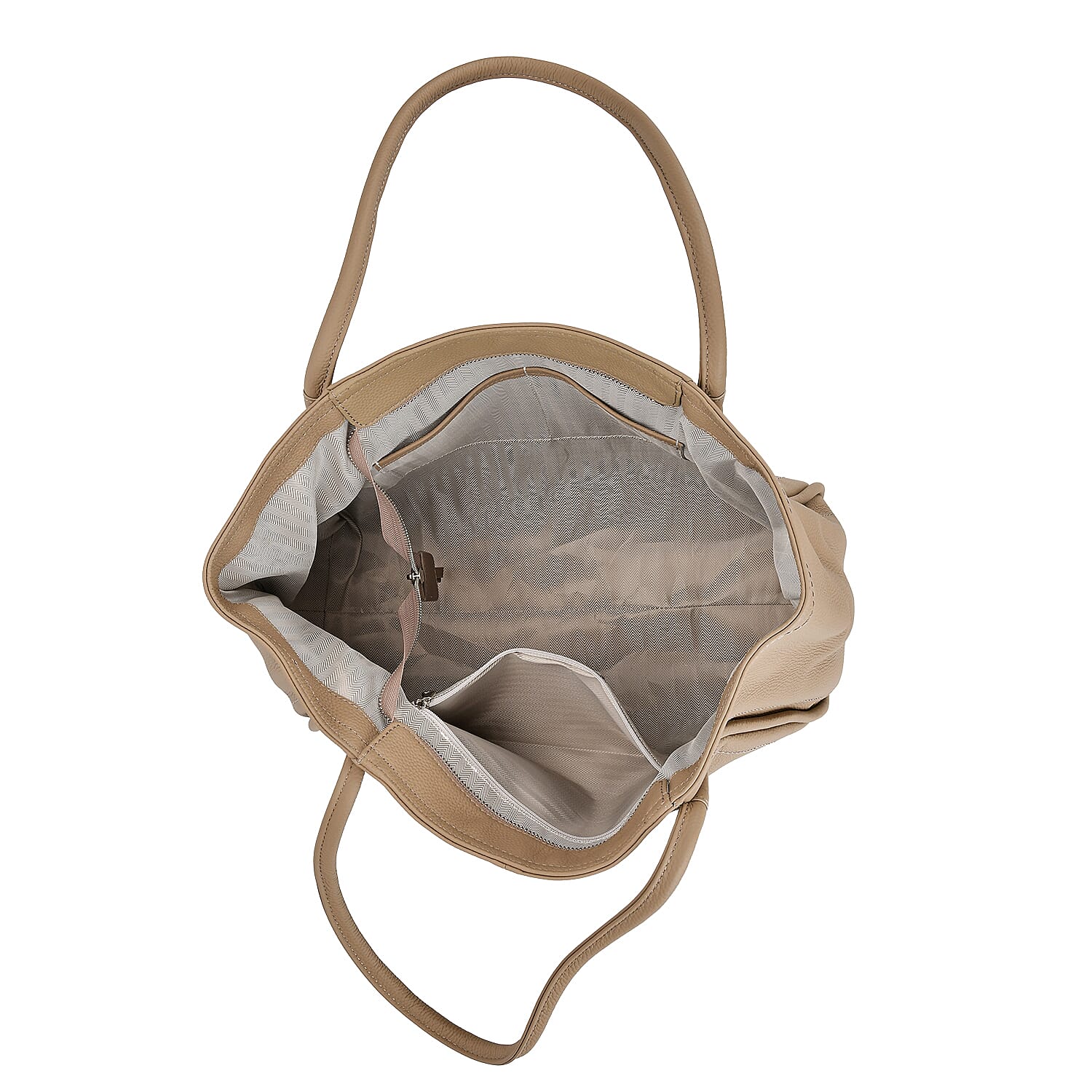 Designer Inspired- 100% Genuine Leather Oversized Tote Bag (Size 46x19x30 cm) - Beige