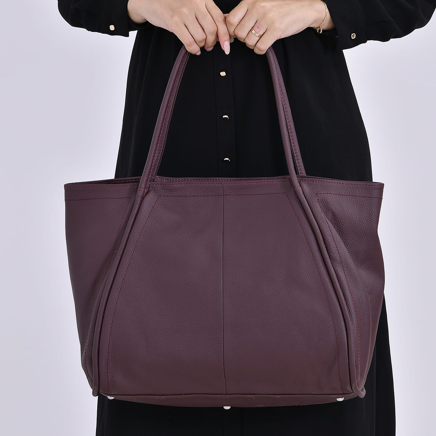 Designer Inspired- 100% Genuine Leather Oversized Tote Bag (Size 46x19x30 cm) - Burgundy