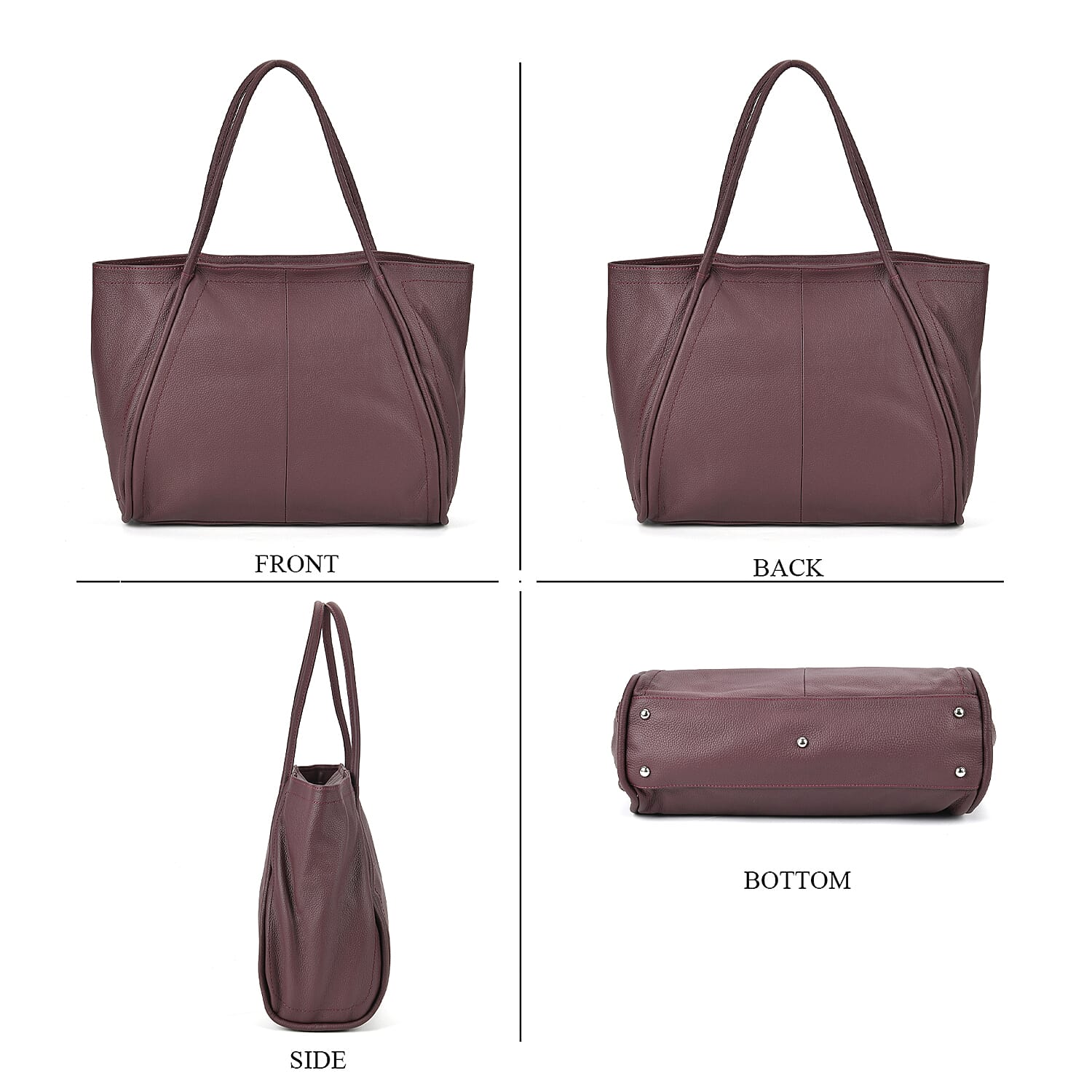 Designer Inspired- 100% Genuine Leather Oversized Tote Bag (Size 46x19x30 cm) - Burgundy