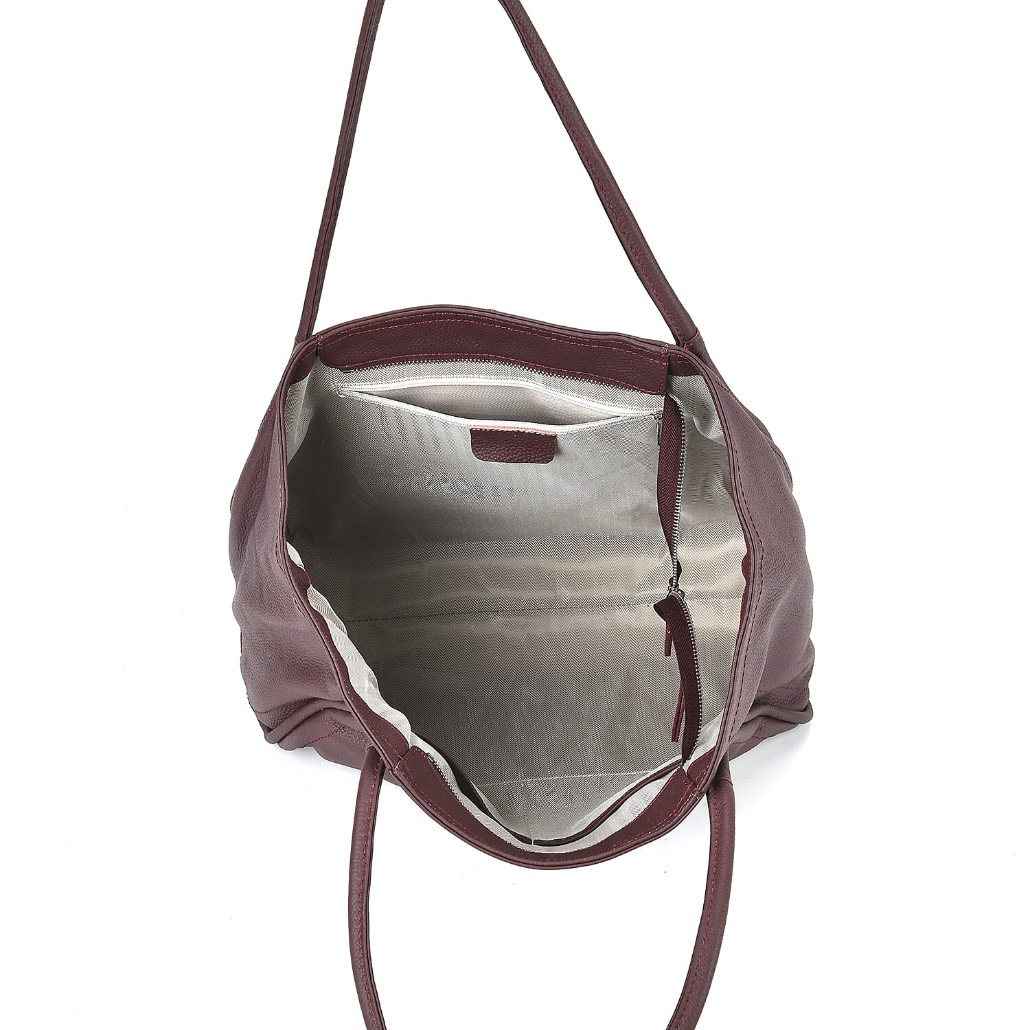 Designer Inspired- 100% Genuine Leather Oversized Tote Bag (Size 46x19x30 cm) - Burgundy