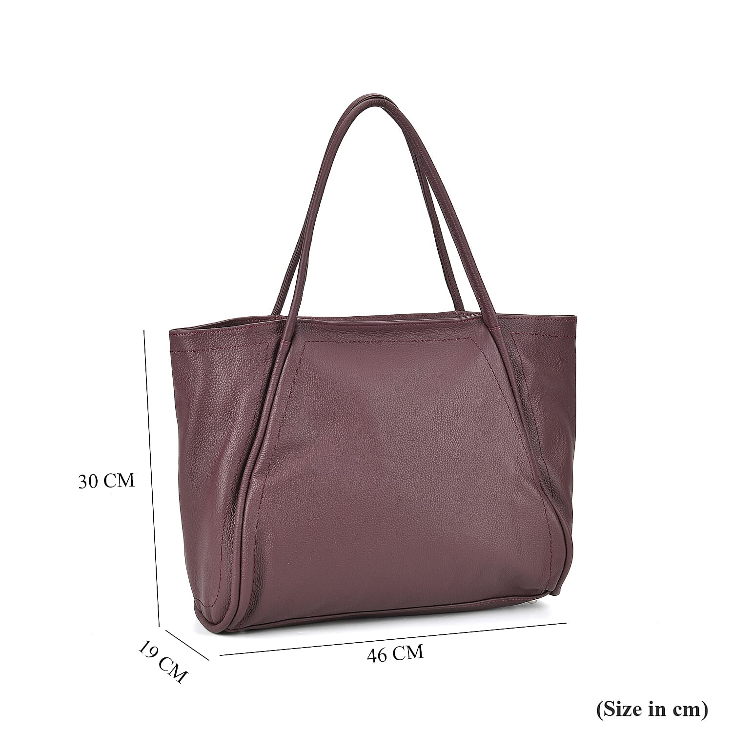 Designer Inspired- 100% Genuine Leather Oversized Tote Bag (Size 46x19x30 cm) - Burgundy