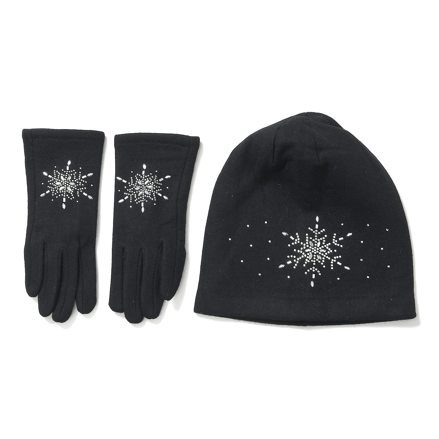 Crystal Pattern Set of Two Hat and Gloves (One Size) - Black
