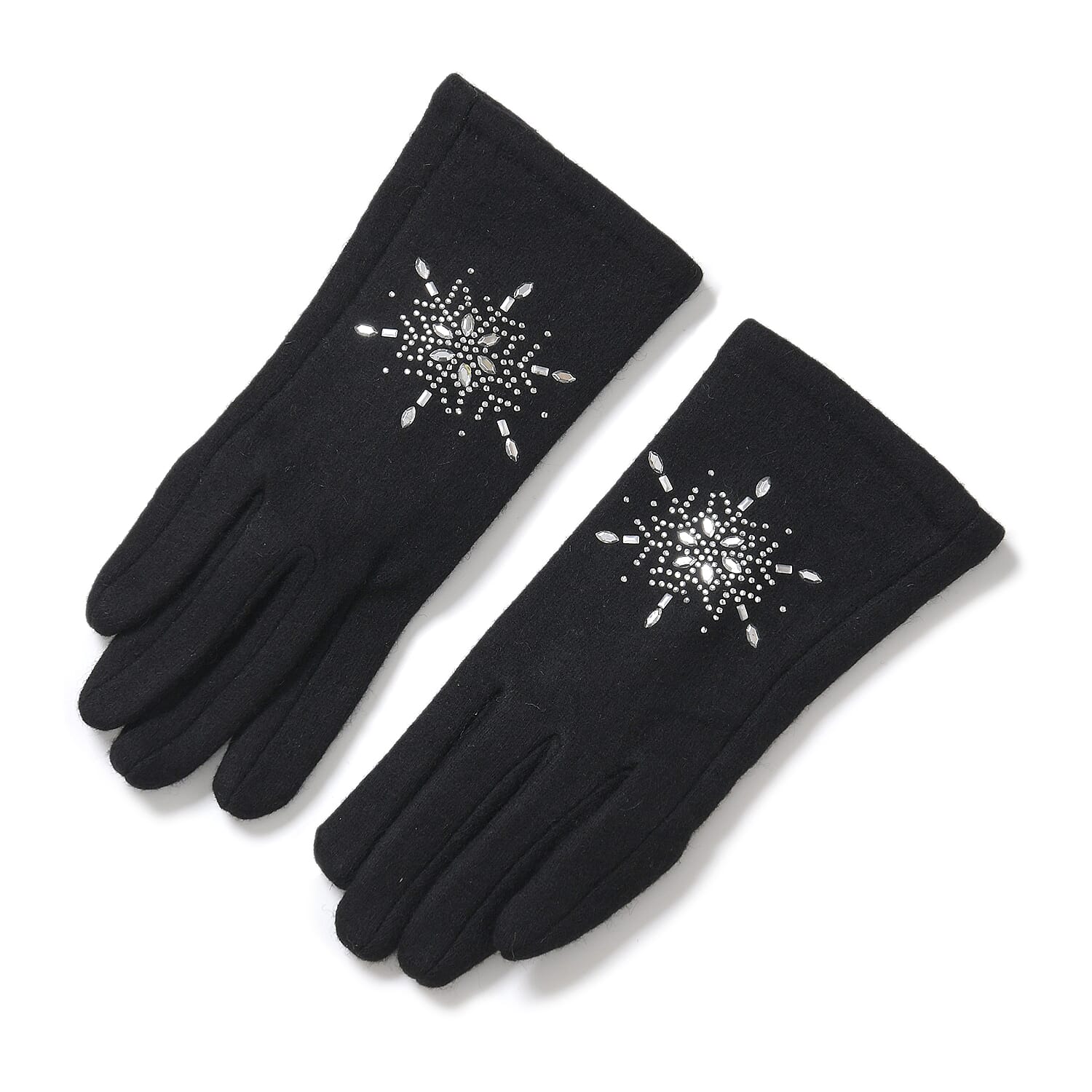 Crystal Pattern Set of Two Hat and Gloves (One Size) - Black