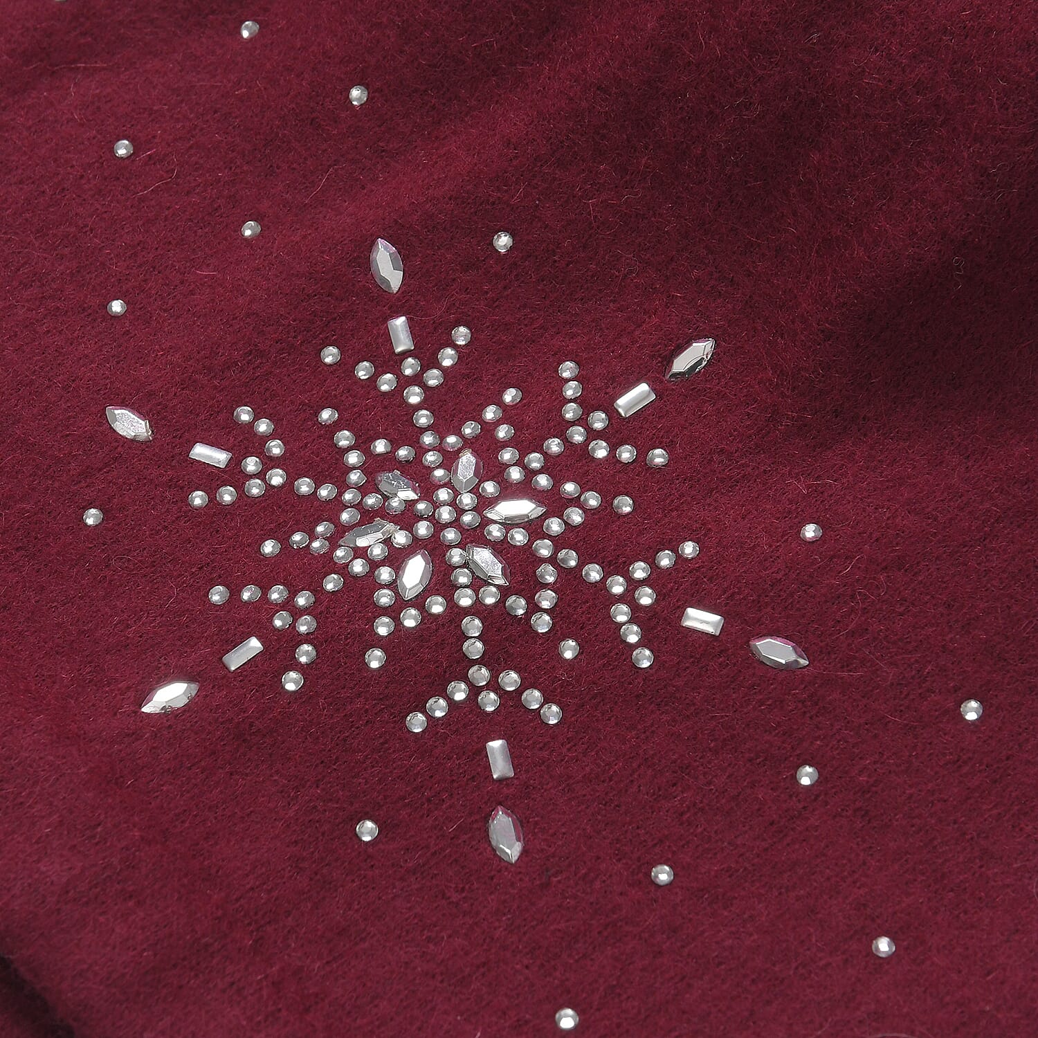 Crystal Pattern Set of Two Hat and Gloves (One Size) - Wine Red