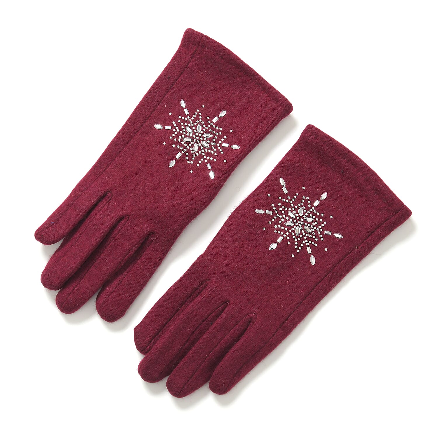 Crystal Pattern Set of Two Hat and Gloves (One Size) - Wine Red