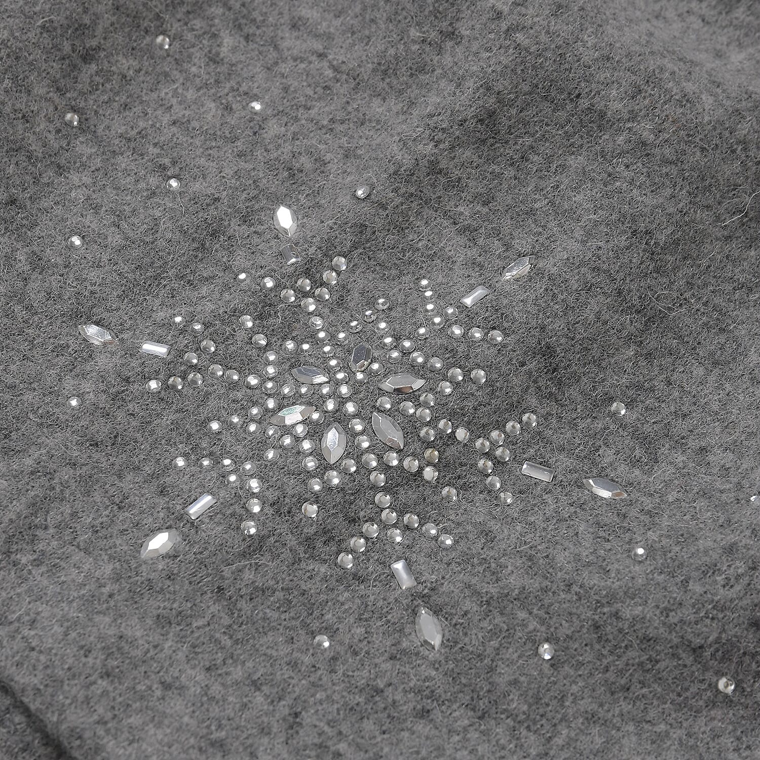 2 Piece Cashmere Set- Crystal Pattern Hat and Gloves - Grey