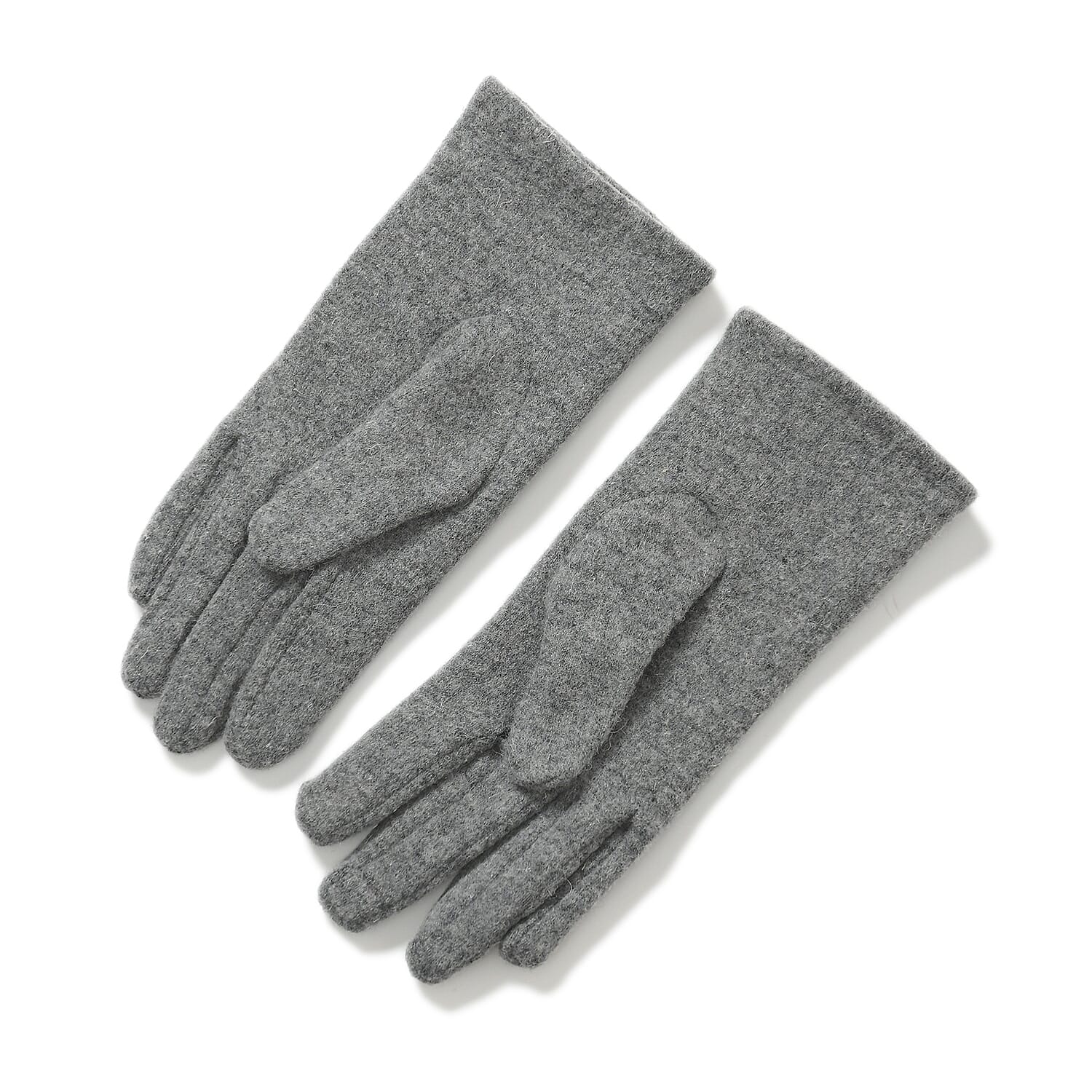 2 Piece Cashmere Set- Crystal Pattern Hat and Gloves - Grey