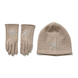 Crystal Snowflake Beanie and Gloves Set - Purple