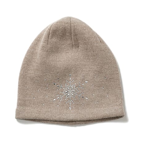 2 Piece Cashmere Set- Crystal Pattern Hat and Gloves - Off White