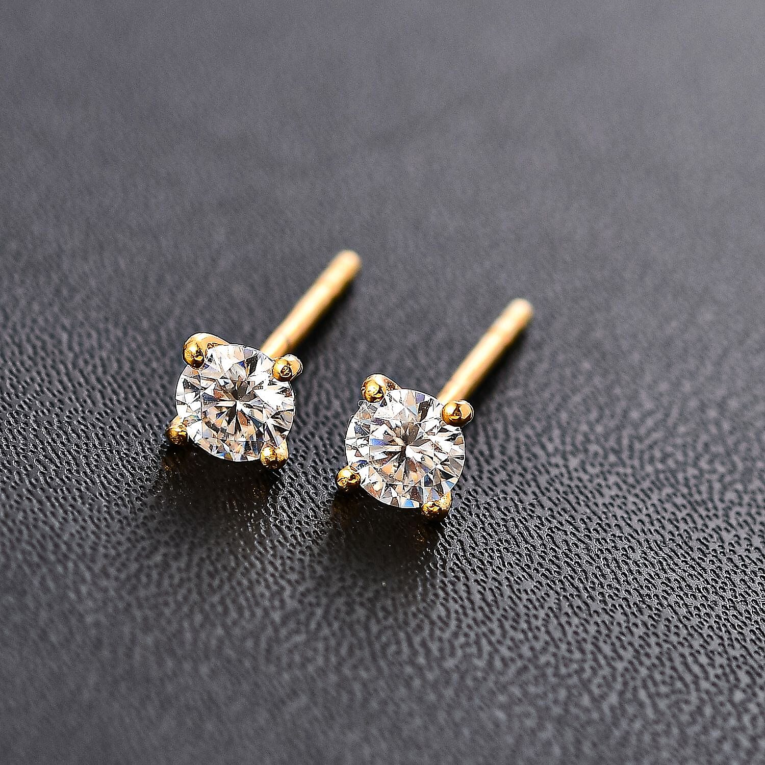 Moissanite Stud Earrings in 14K Gold Overlay Sterling Silver