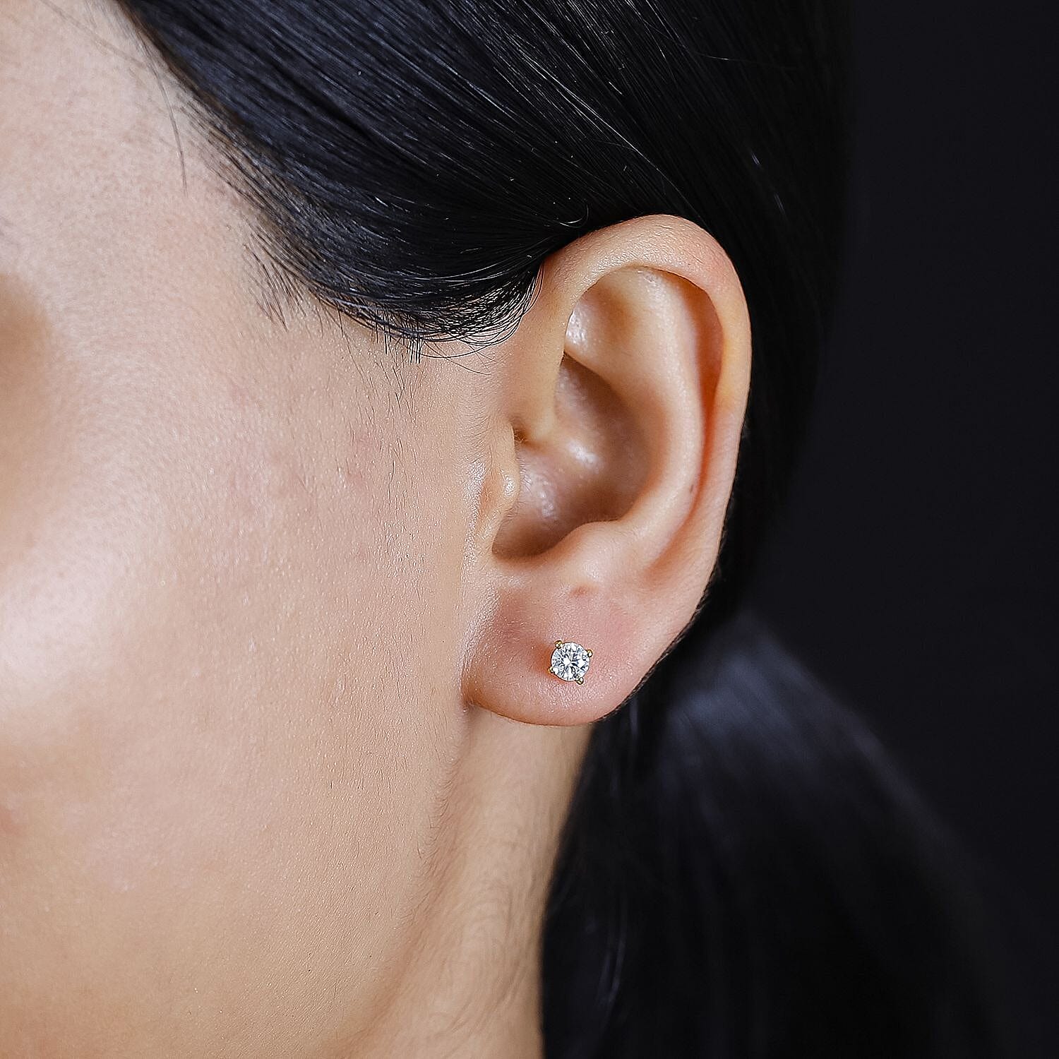 Moissanite Stud Earrings in 14K Gold Overlay Sterling Silver