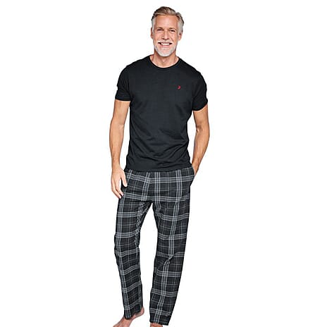 FARAH 100% Cotton Check Pattern Mens Loungwear Set (Size S) - Black