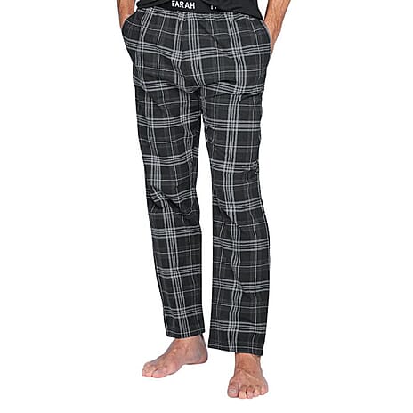 FARAH 100% Cotton Check Pattern Mens Loungwear Set (Size S) - Black