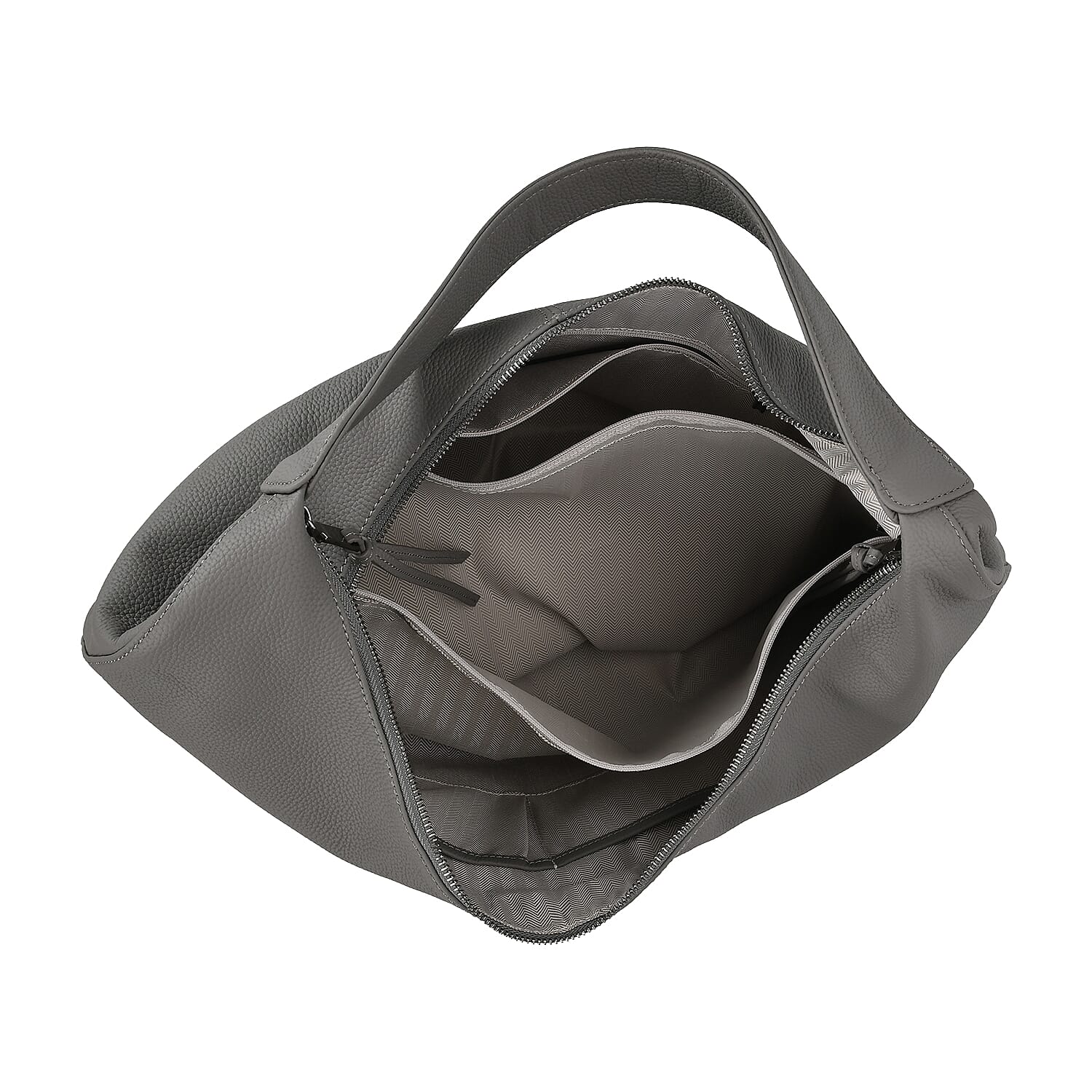 Designer Inspired Full Grain Genuine Leather Half Moon Slouch Bag - Grey Designer Inspired Full Grain Genuine Leather Half Moon Slouch Bag - Grey