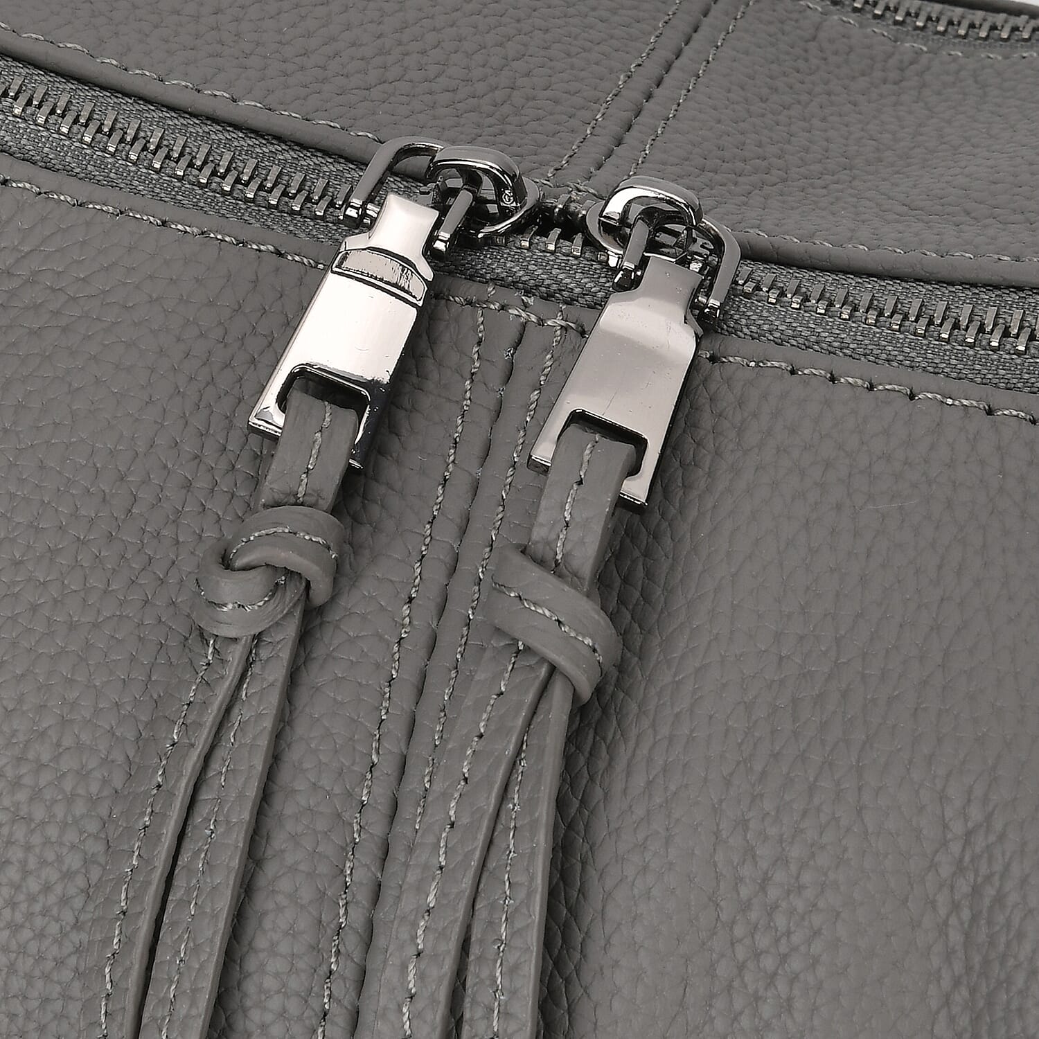 Designer Inspired Full Grain Genuine Leather Half Moon Slouch Bag - Grey Designer Inspired Full Grain Genuine Leather Half Moon Slouch Bag - Grey