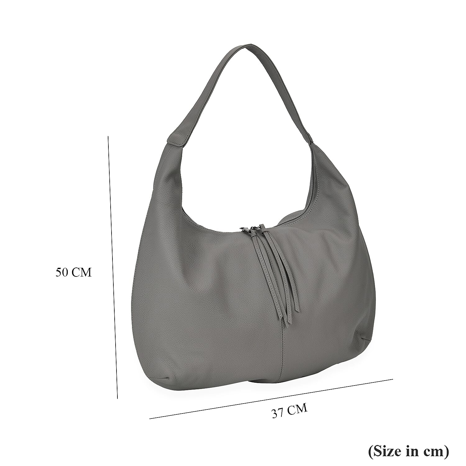Designer Inspired Full Grain Genuine Leather Half Moon Slouch Bag - Grey Designer Inspired Full Grain Genuine Leather Half Moon Slouch Bag - Grey