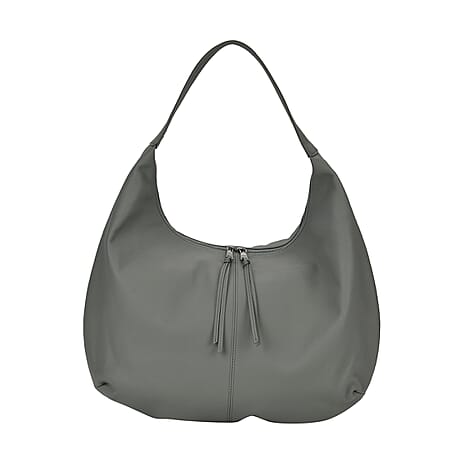 Designer Inspired Full Grain Genuine Leather Half Moon Slouch Bag - Sage