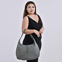 Genuine Leather Patterned Tote Bag - Green