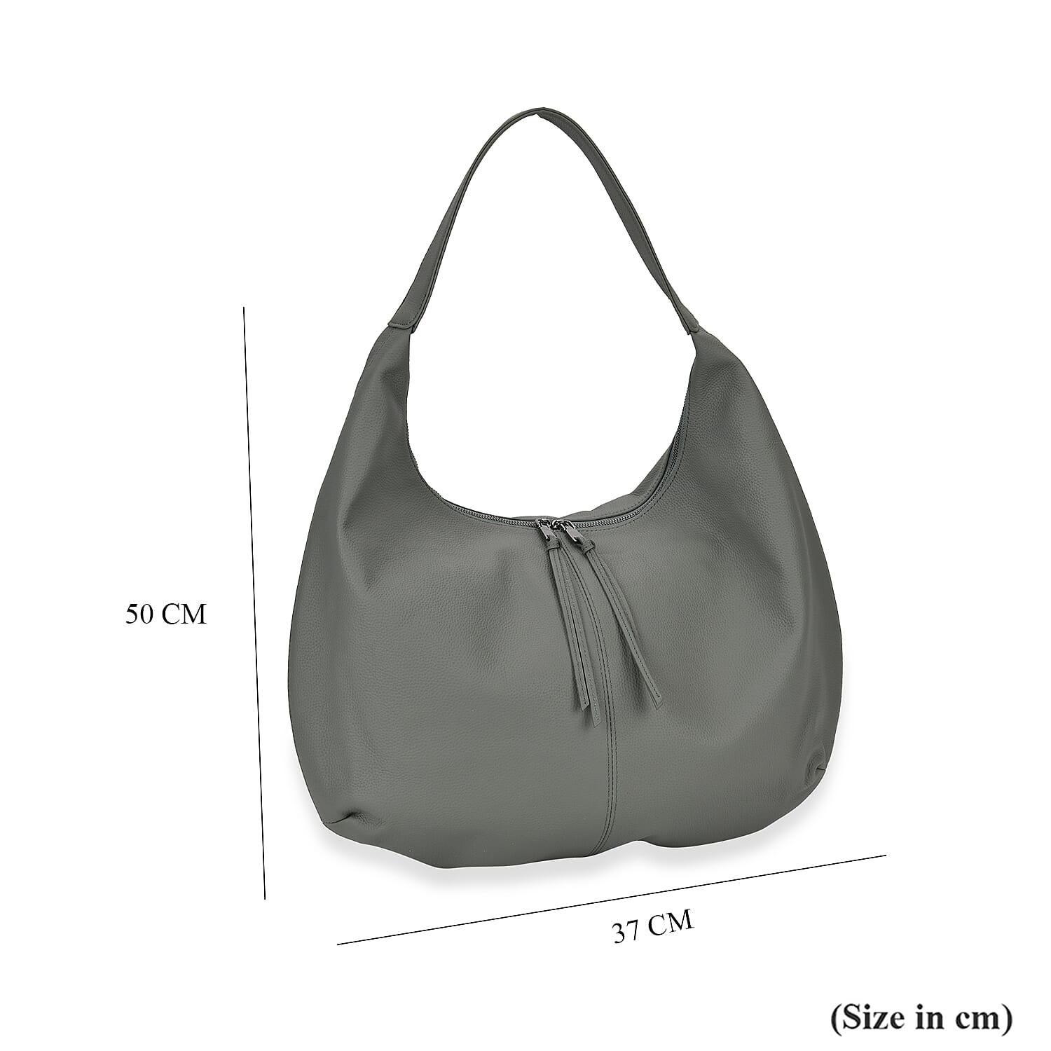 Designer Inspired Full Grain Genuine Leather Half Moon Slouch Bag - Sage