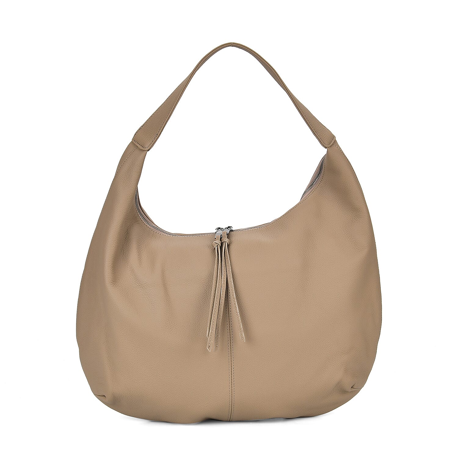 Designer Inspired Full Grain Genuine Leather Half Moon Slouch Bag - Beige