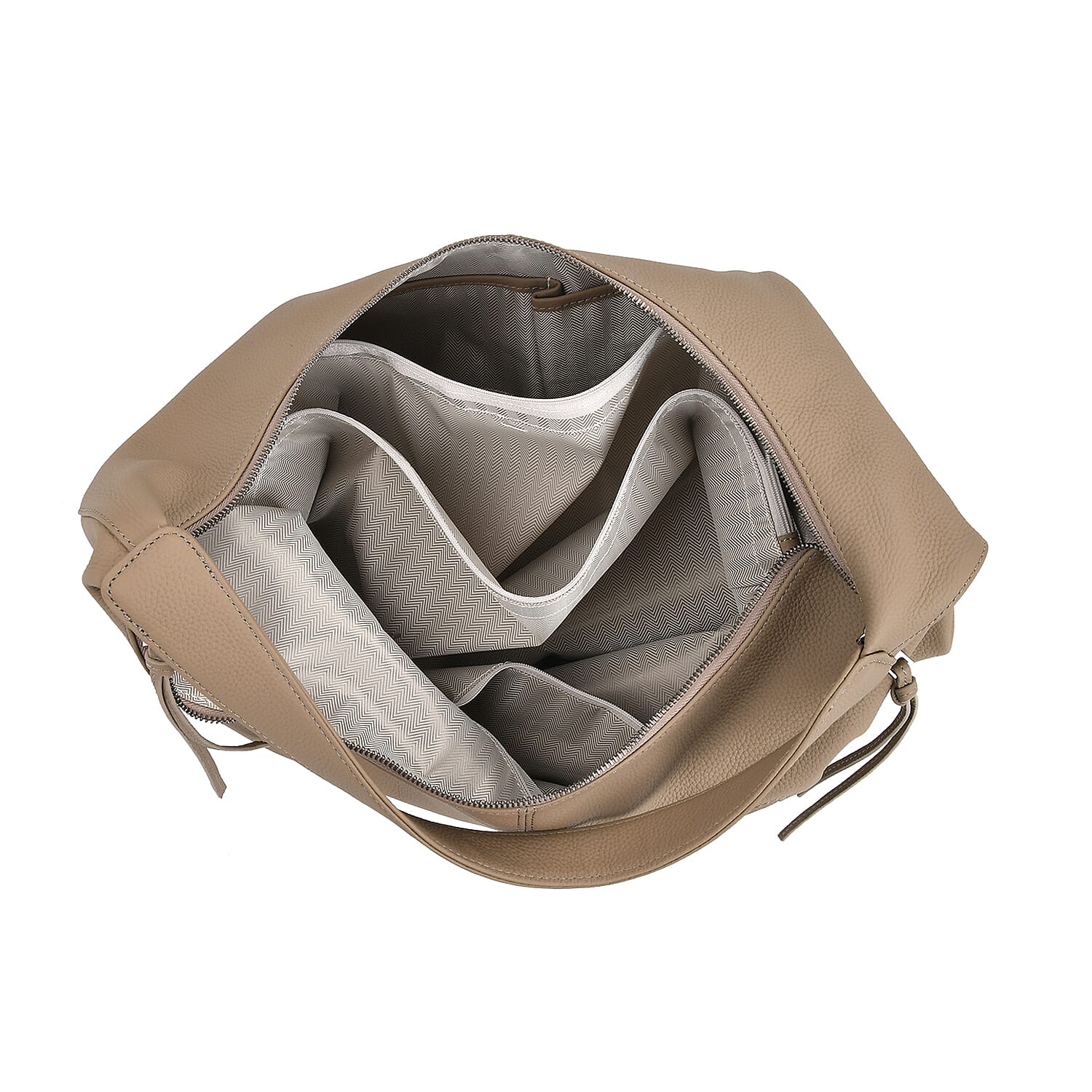 Designer Inspired Full Grain Genuine Leather Half Moon Slouch Bag - Beige