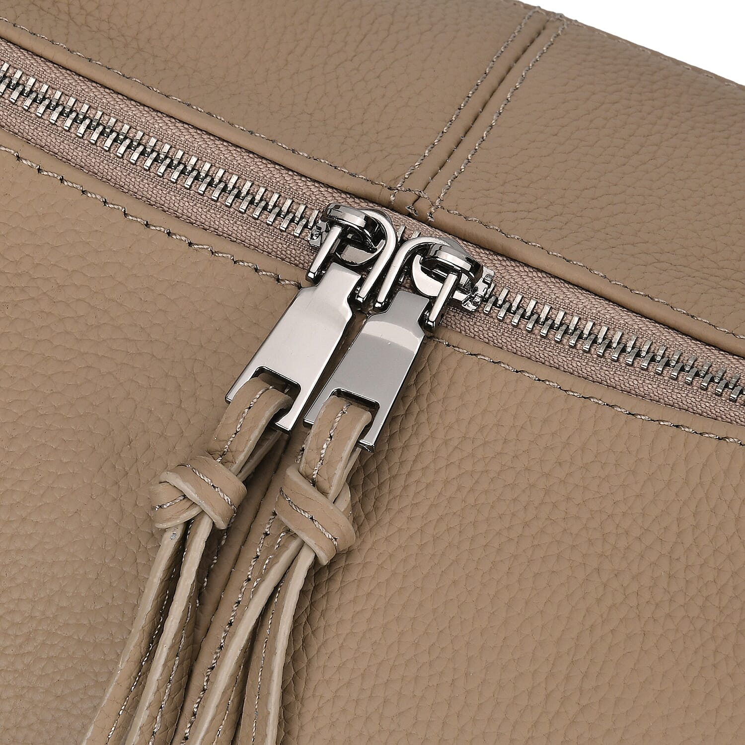 Designer Inspired Full Grain Genuine Leather Half Moon Slouch Bag - Beige