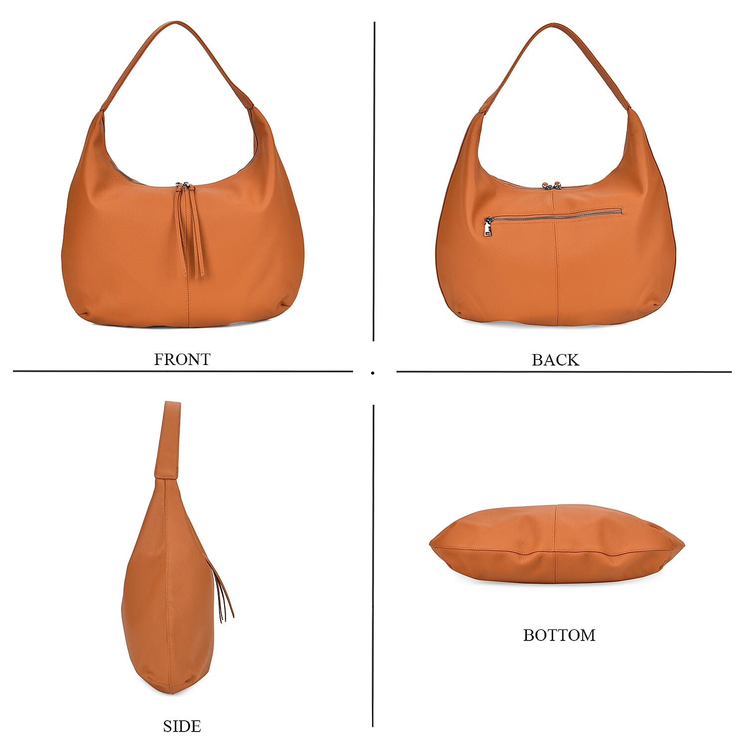 Designer Inspired Full Grain Genuine Leather Half Moon Slouch Bag - Tan