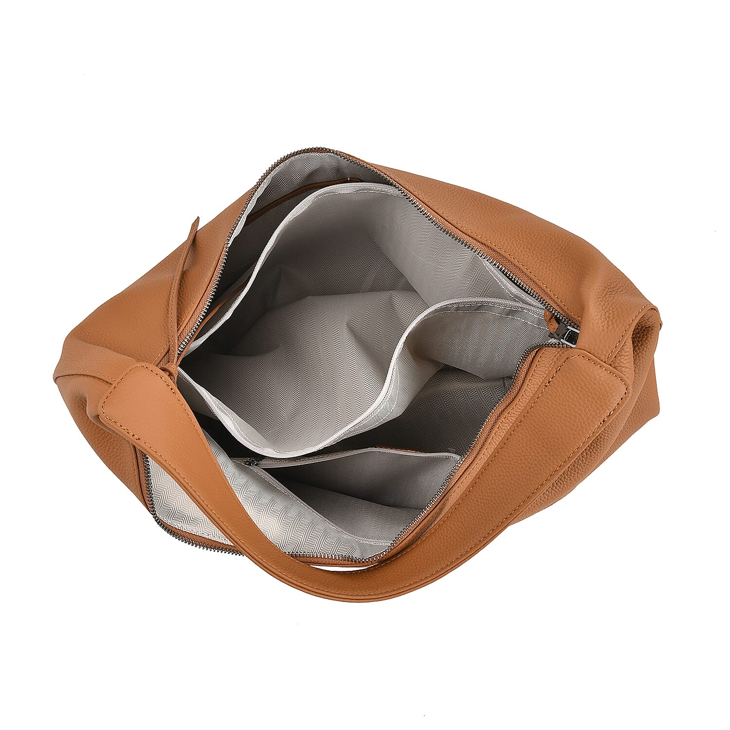 Designer Inspired Full Grain Genuine Leather Half Moon Slouch Bag - Tan