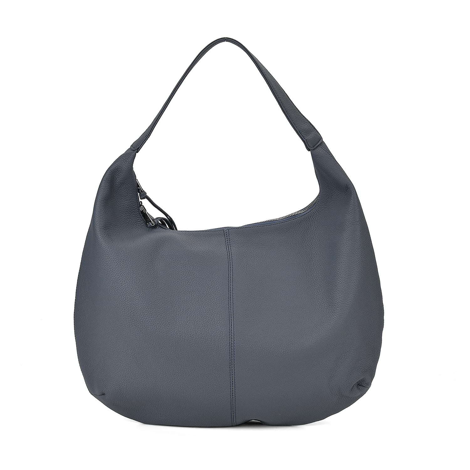 Designer Inspired - Genuine Leather Crescent Shaped Tote Slouch Bag - Grey