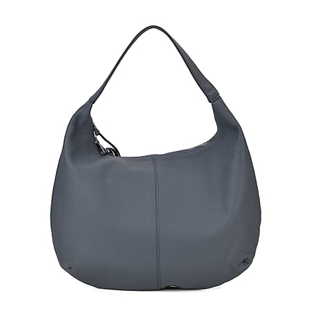 Designer Inspired - Genuine Leather Crescent Shaped Tote Slouch Bag - Grey