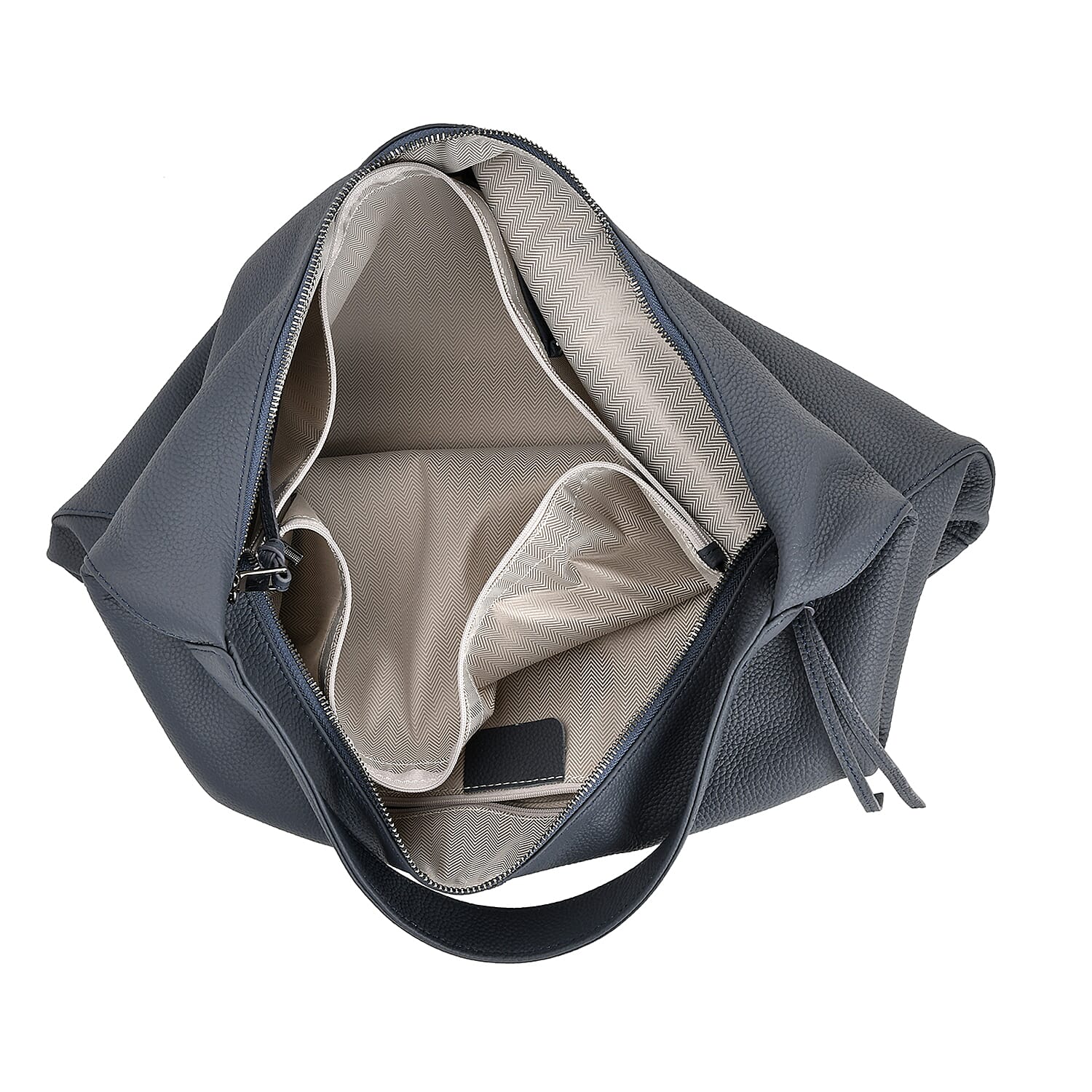 Designer Inspired - Genuine Leather Crescent Shaped Tote Slouch Bag - Grey