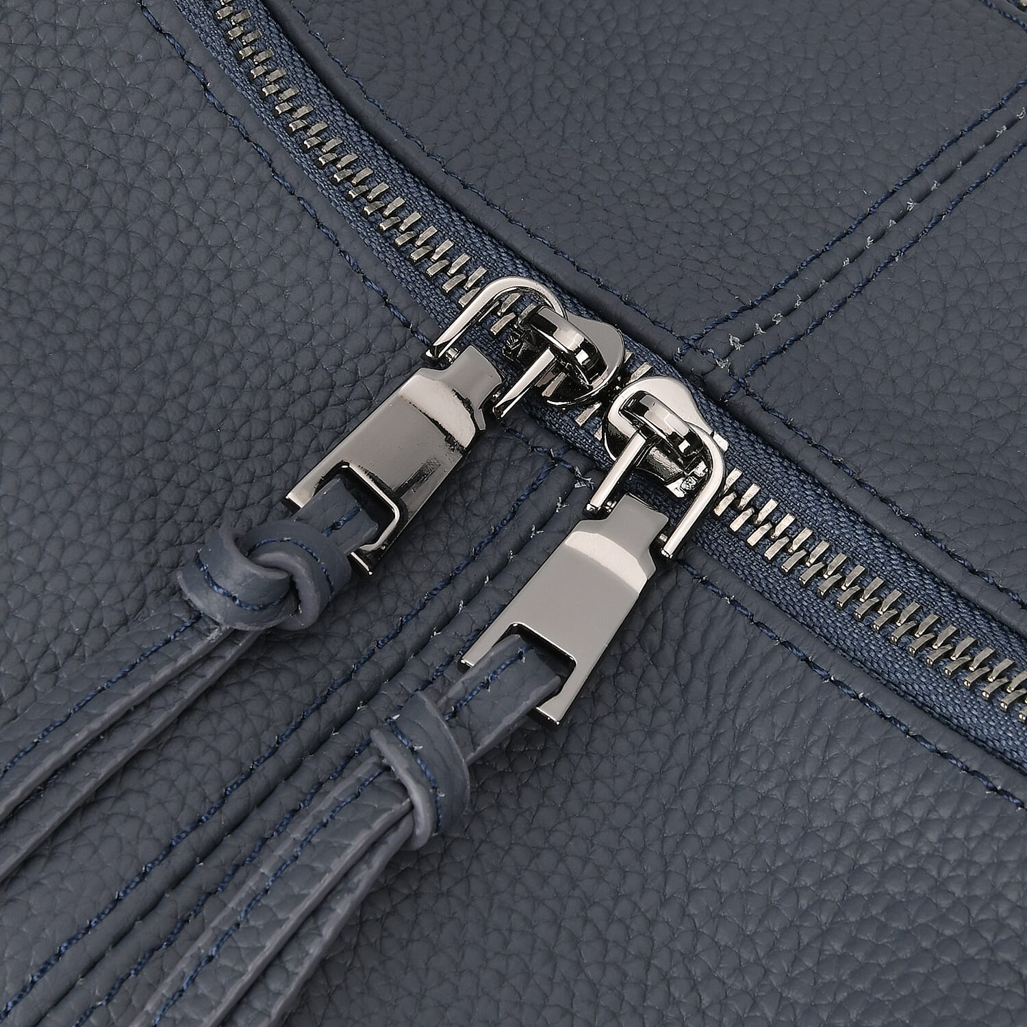 Designer Inspired - Genuine Leather Crescent Shaped Tote Slouch Bag - Grey